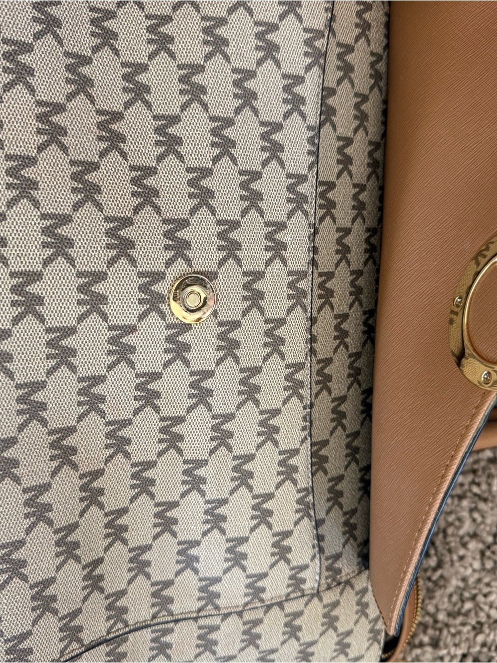 Michael Kors Tan and Beige MK Logo Satchel - Picture 5 of 5